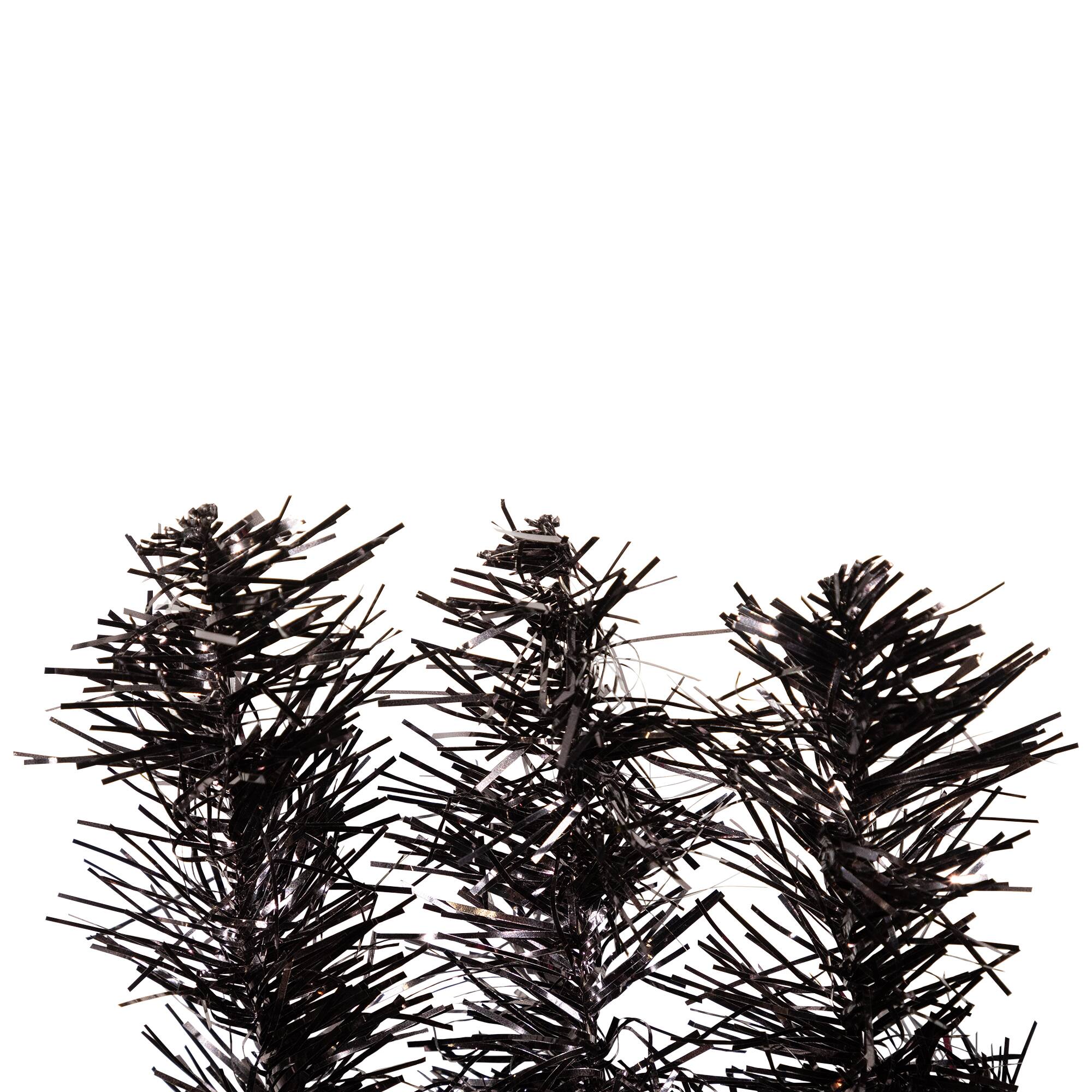 9ft. Pre-Lit Black Tinsel Garland, Clear Lights